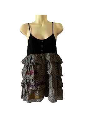 HENDI Boho Tiered Embroidered Tunic Top Blouse Festival Hippie Retro Vibe